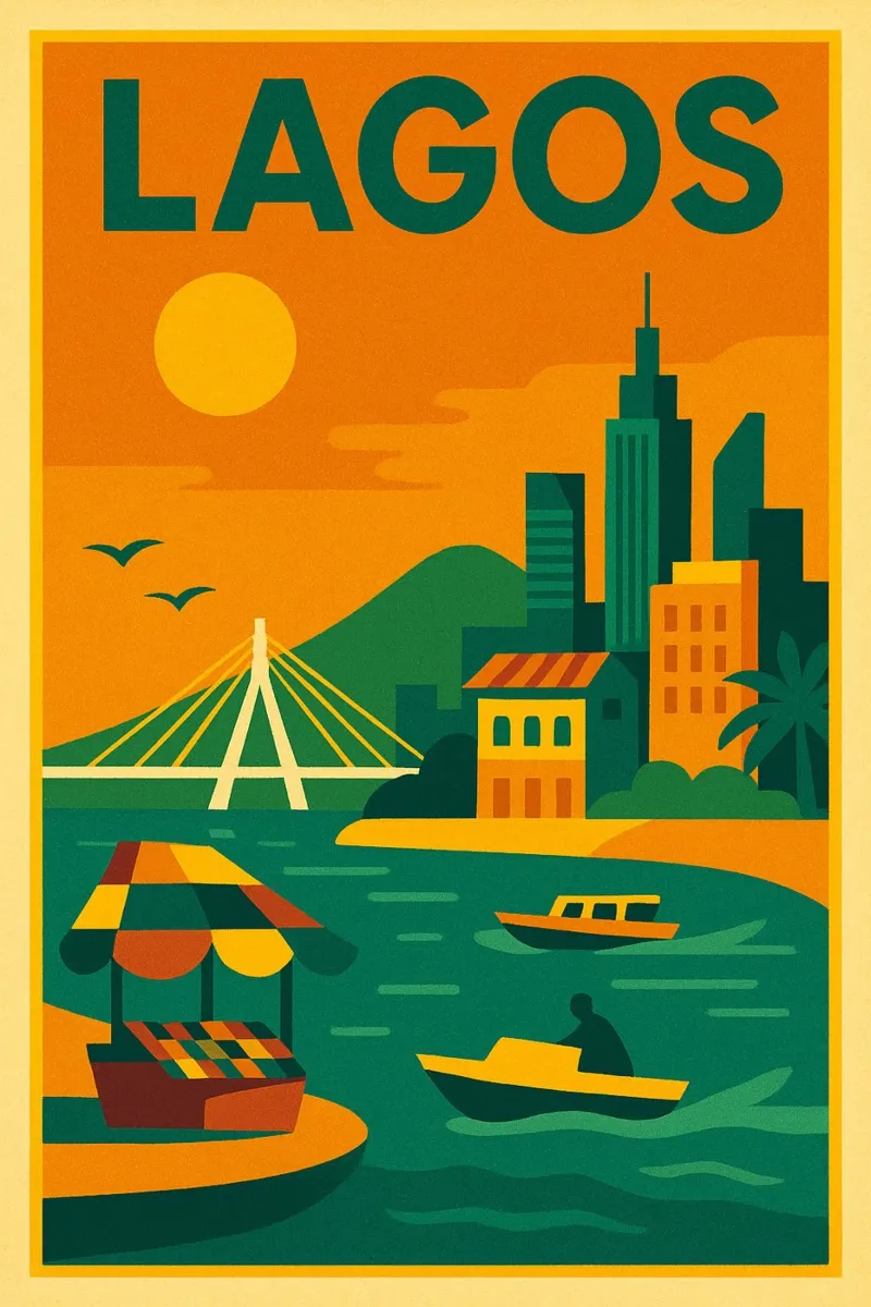 Poster di Lagos - Colorato poster d'epoca dalla Nigeria poster da JETLAG | affiches voyage
