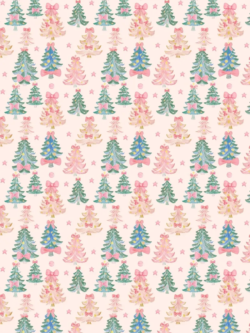 Vintage Pink Christmas Trees with Coquette Bows Boho Art canvas with Floater frame by Gentle Echoes Art