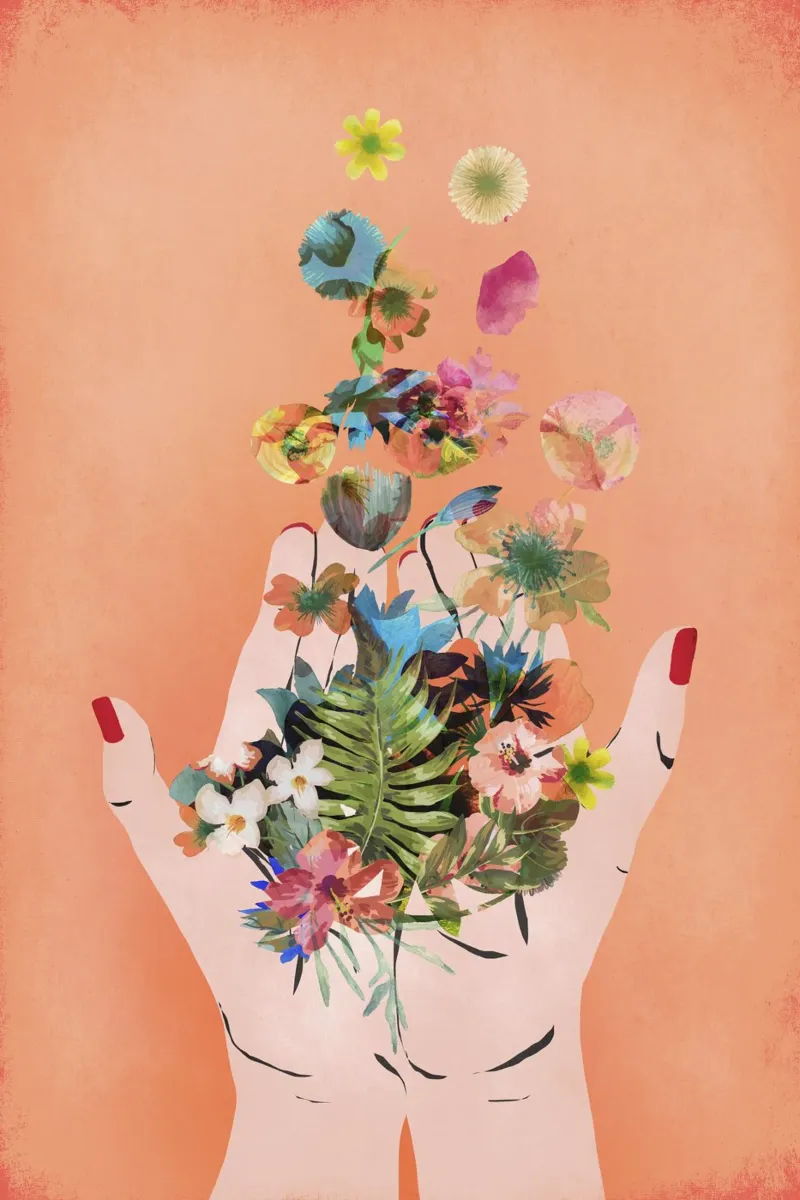 Fridas Hands (coral) poster con telaio in plastica da treechild