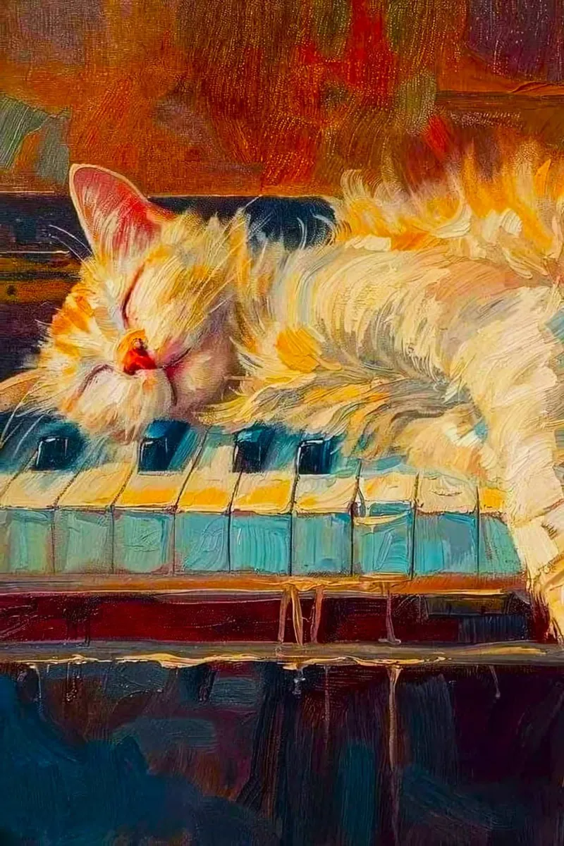 cat lie on piano poster da miracle