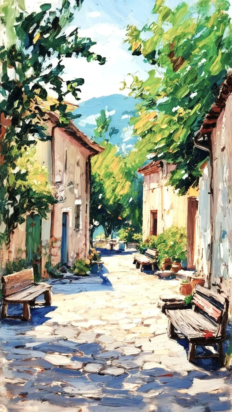 sunshine and village tela con Cornice a cassetta da lifeline