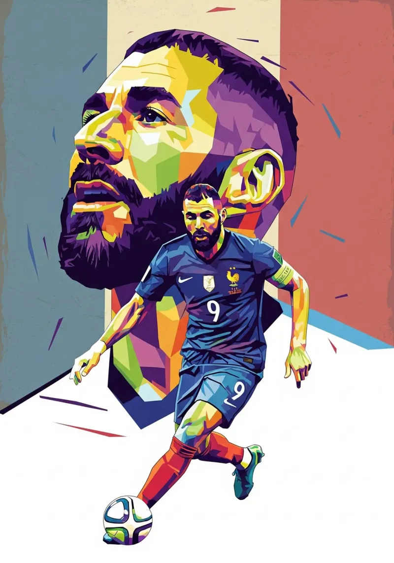Ritratto pop art di Karim Benzema tela con Cornice a cassetta da Hantamrata