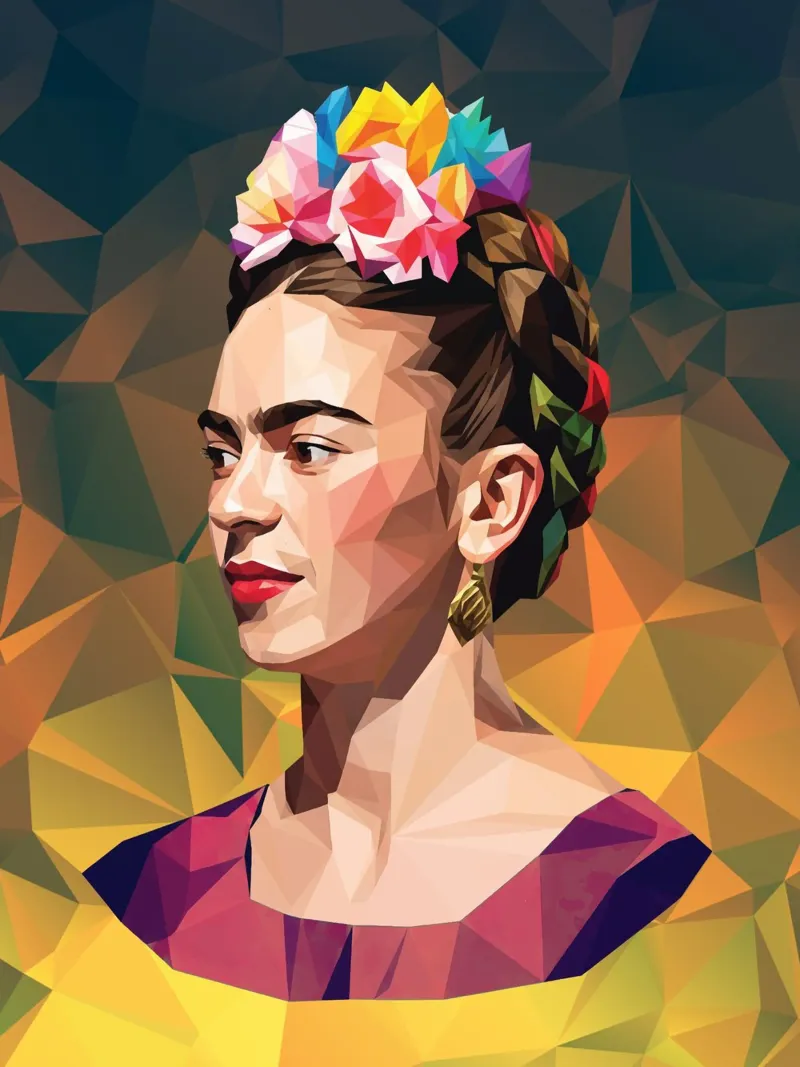 Frida Kahlo Lowpoly tela con Cornice a cassetta da Low Profile