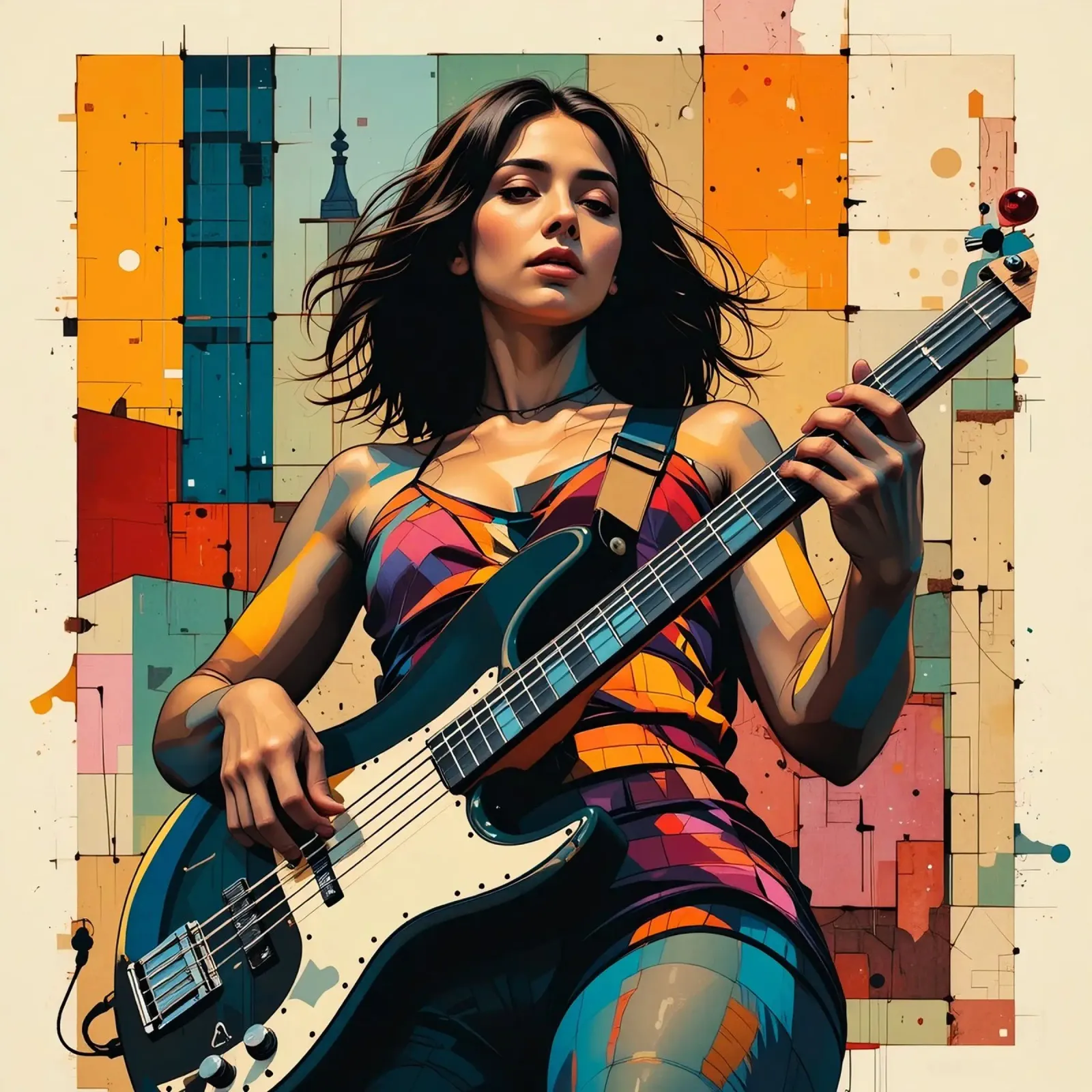 Donna e basso poster con telaio in plastica da Massimo Frascogna