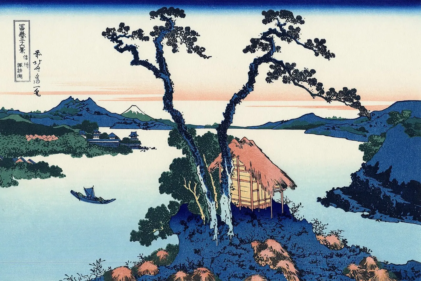 A View of Mount Fuji Across Lake Suwa canvas with Floater frame by Yorke Studio