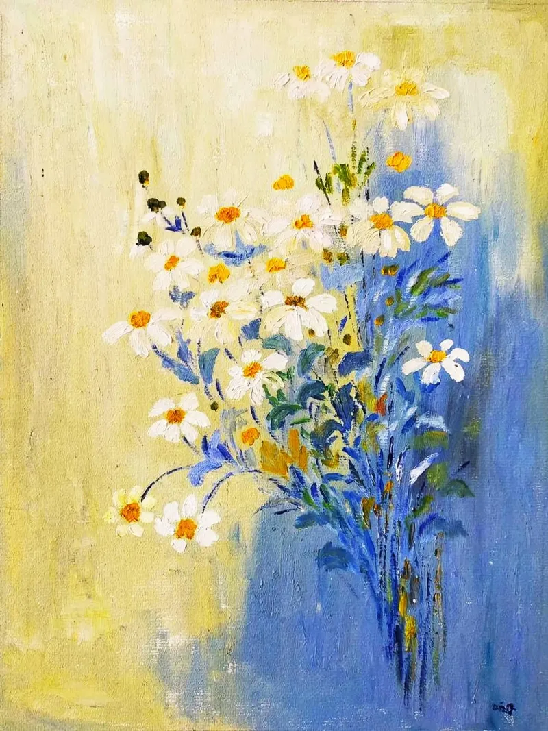 flower and color on wall tela con Cornice a cassetta da melts