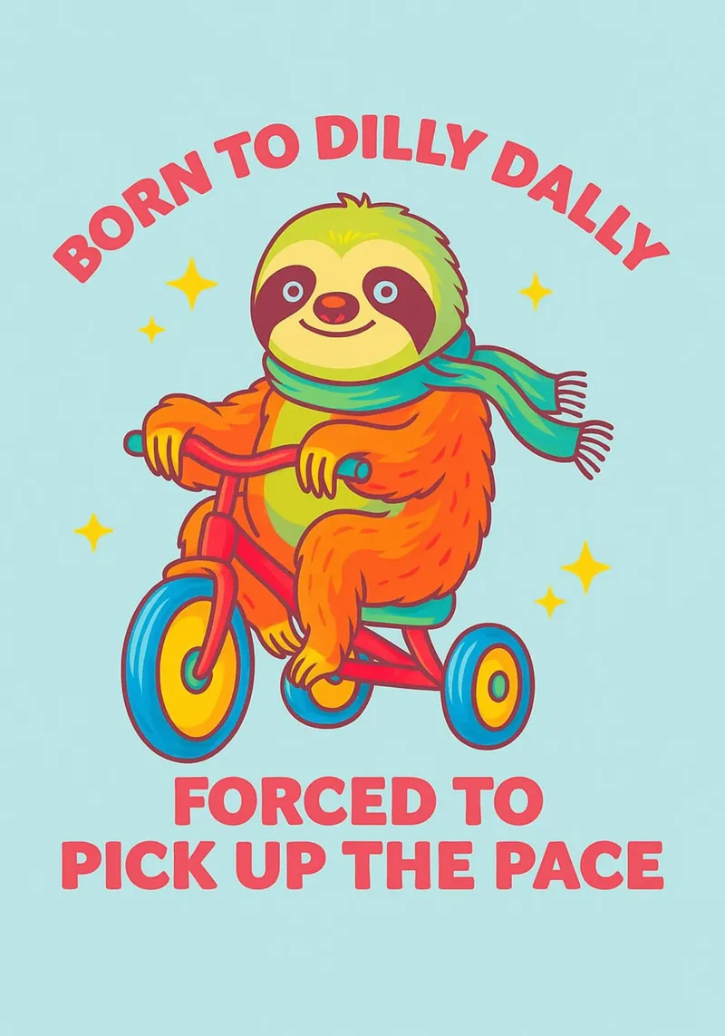 born to dilly dally funny sloth drawing canvas with Floater frame by cepeducks