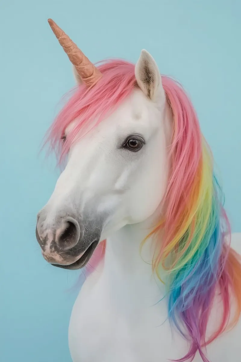 Unicorn with Rainbow Mane and Light Blue Background canvas with Floater frame by DesignDoodle