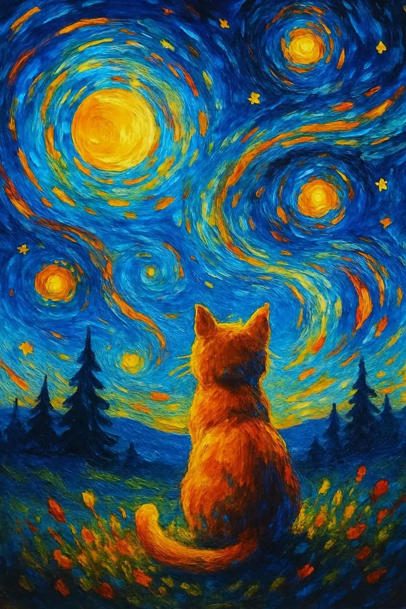 cat with circle on sky tela con Cornice a cassetta da panada
