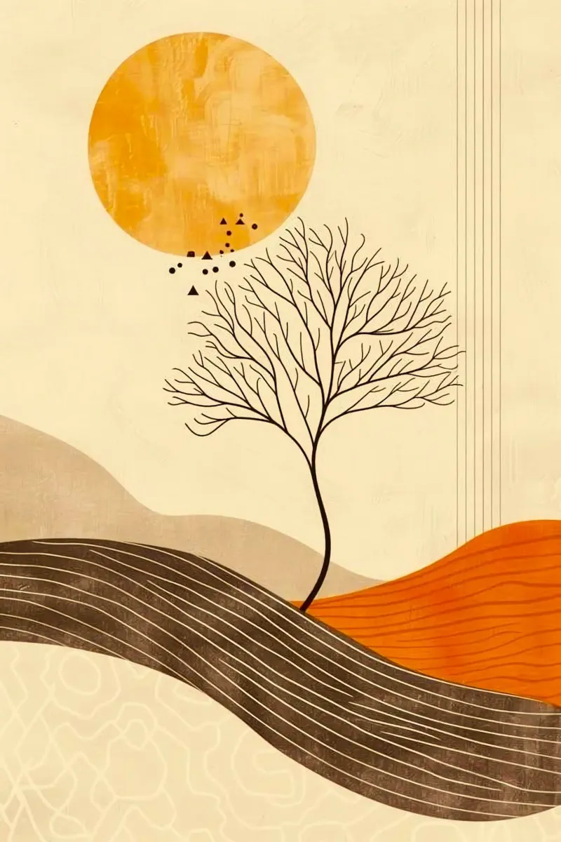 tree bird mountain shape poster da panada