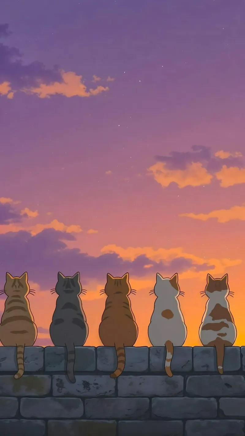 five cats sunset canvas met Baklijst van panada