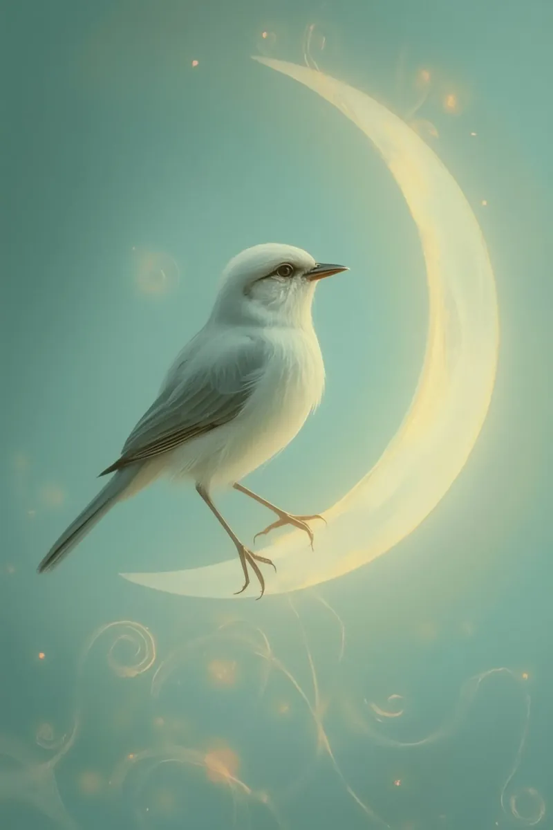 White Bird on Crescent Moon canvas with Floater frame by DesignDoodle