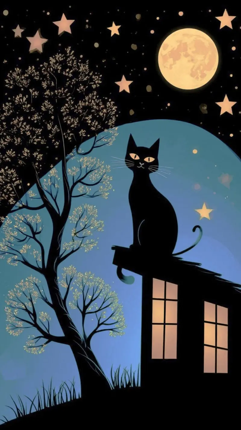 cat with moonlight canvas met Baklijst van firmana
