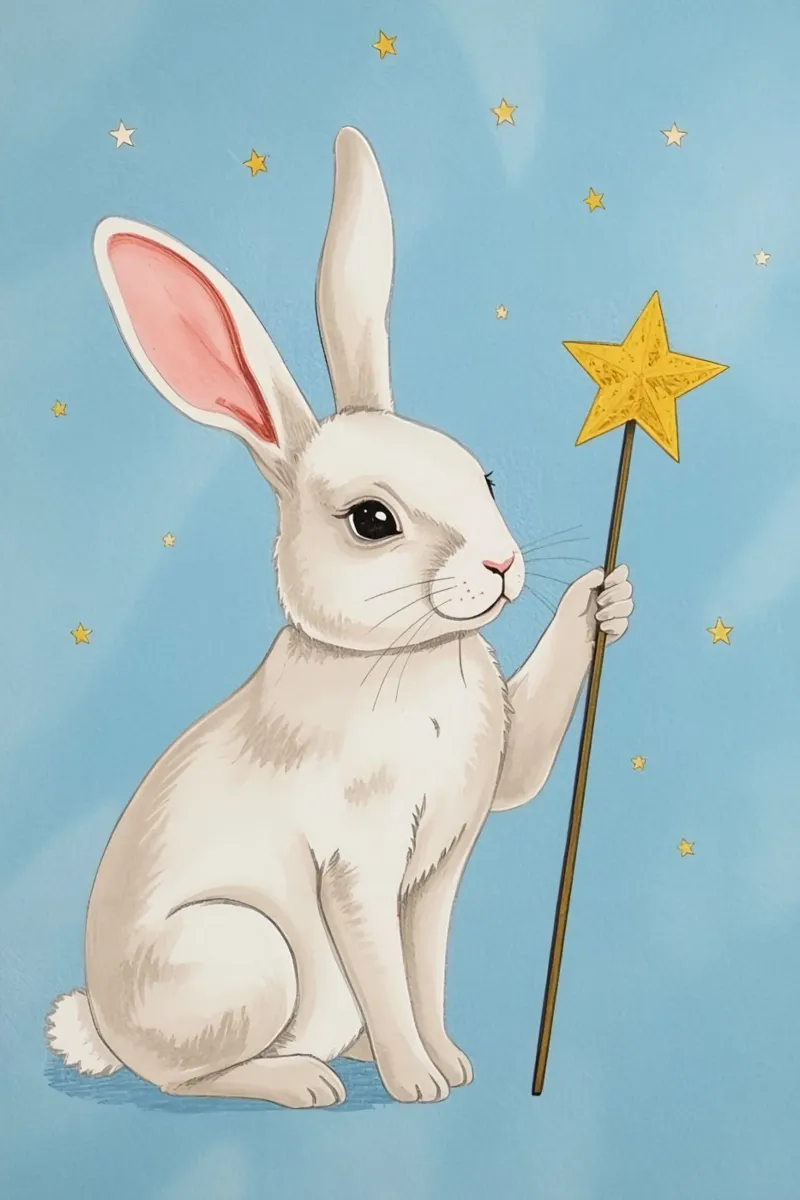 Lapin blanc tenant une baguette étoilée toile avec Caisse américaine de DesignDoodle
