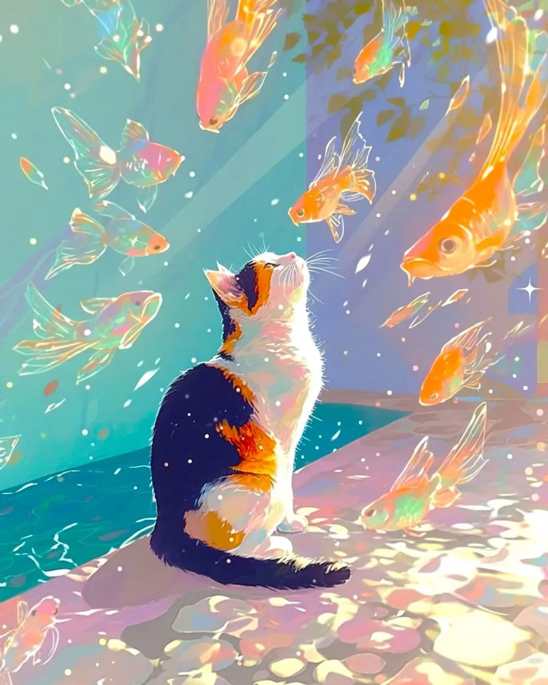 cat with fish poster da firmana