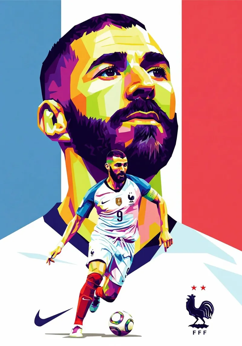 Ritratto pop art di Karim Benzema tela con Cornice a cassetta da Hantamrata