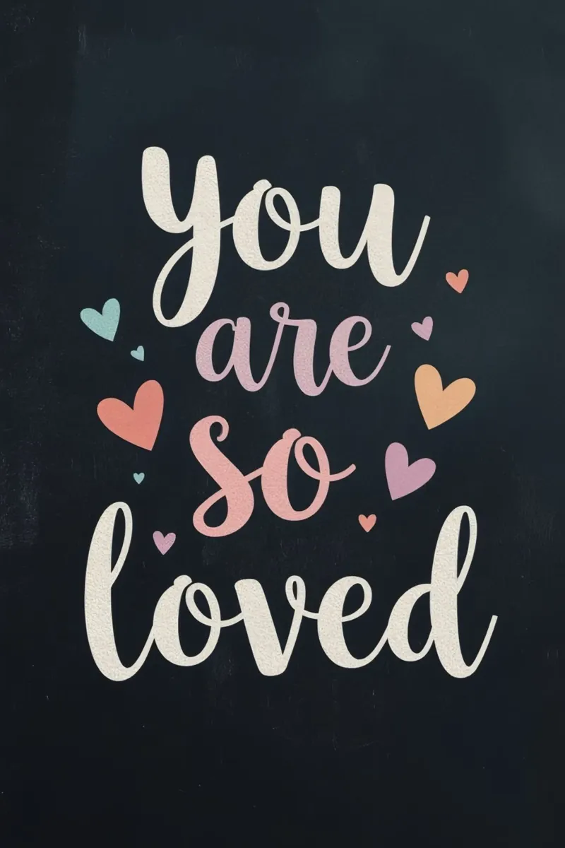 You Are So Loved Text with Hearts on Dark Background canvas with Floater frame by DesignDoodle
