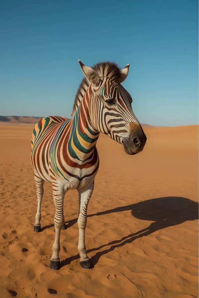 Zebra con strisce colorate nel deserto tela con Cornice a cassetta da DesignDoodle