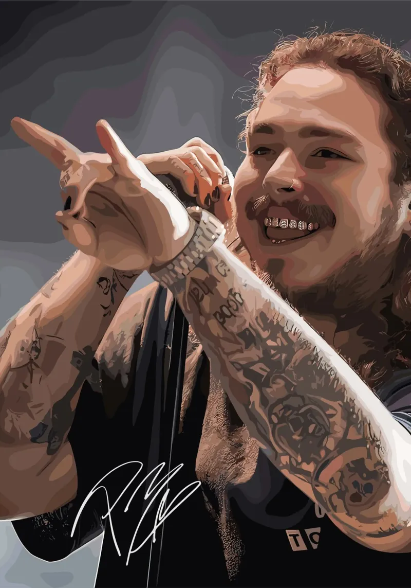 Post Malone Vector Art lienzo con Marco flotante de shiners