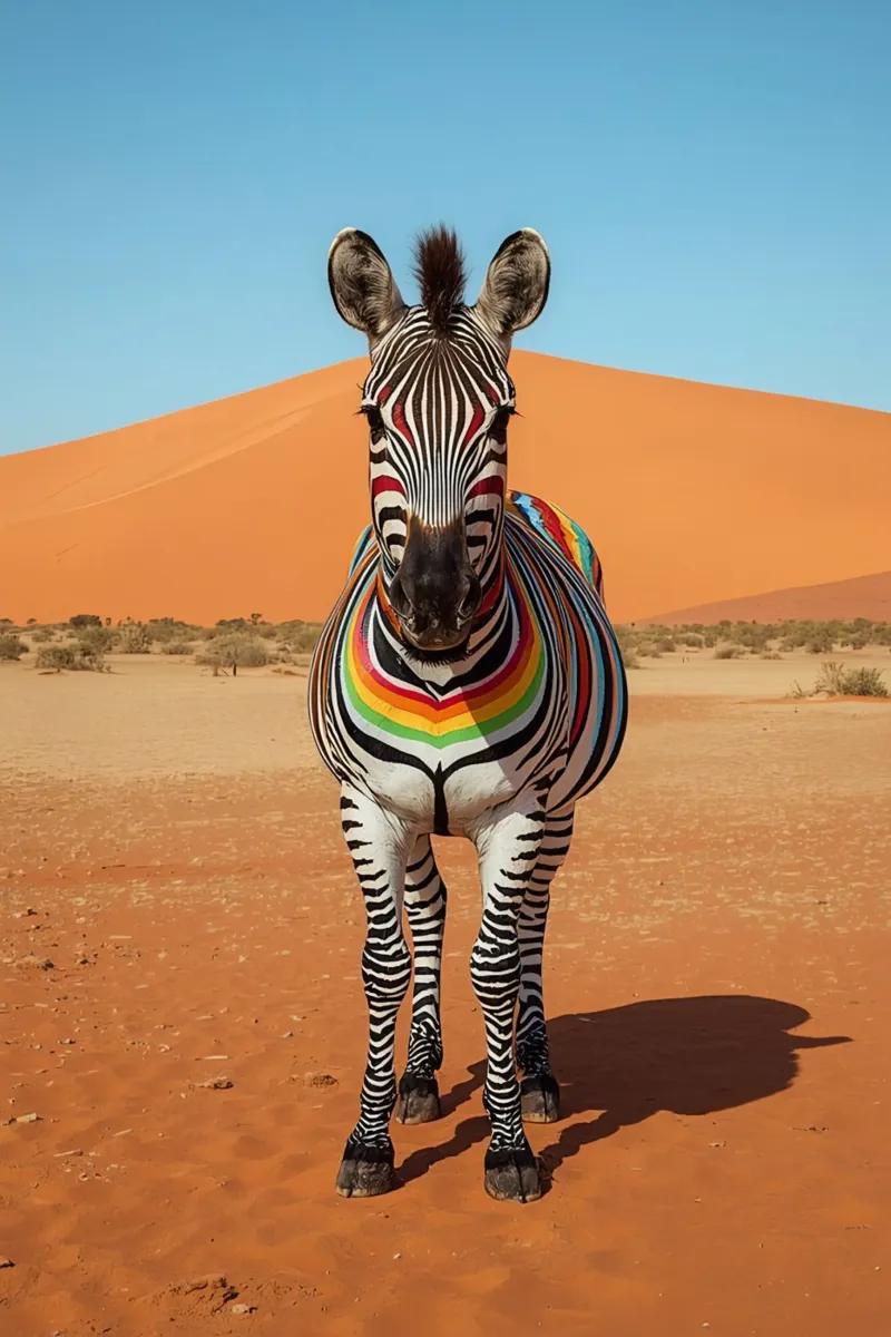 Zebra a strisce arcobaleno in un paesaggio desertico tela con Cornice a cassetta da DesignDoodle