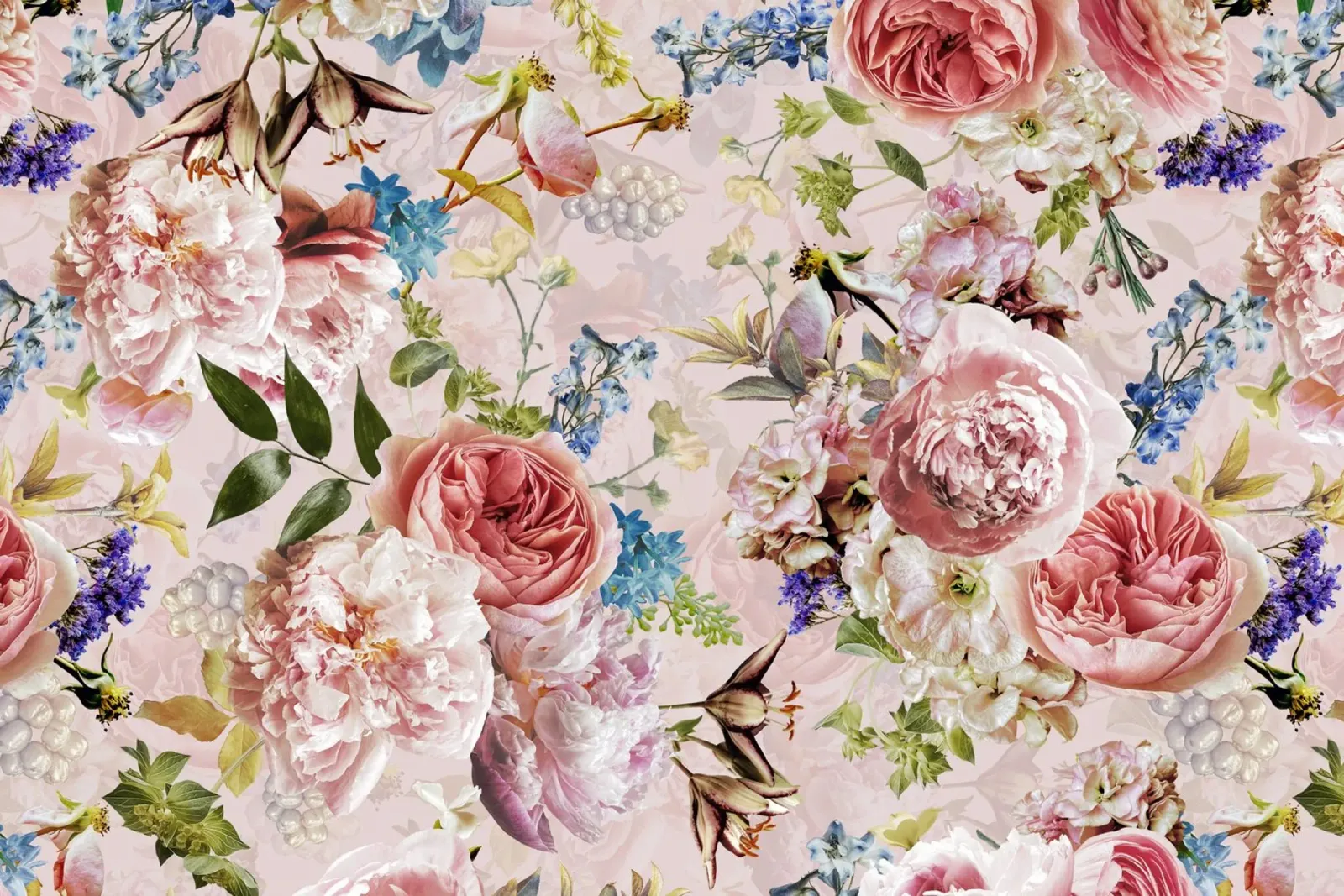 Giardino romantico con peonie e rose in colori pastello poster da Vintage World - Uta Naumann