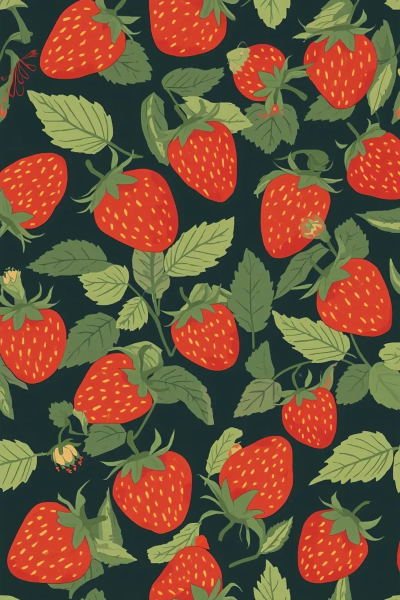 Motivo a fragole e foglie verdi tela con Cornice a cassetta da DesignDoodle