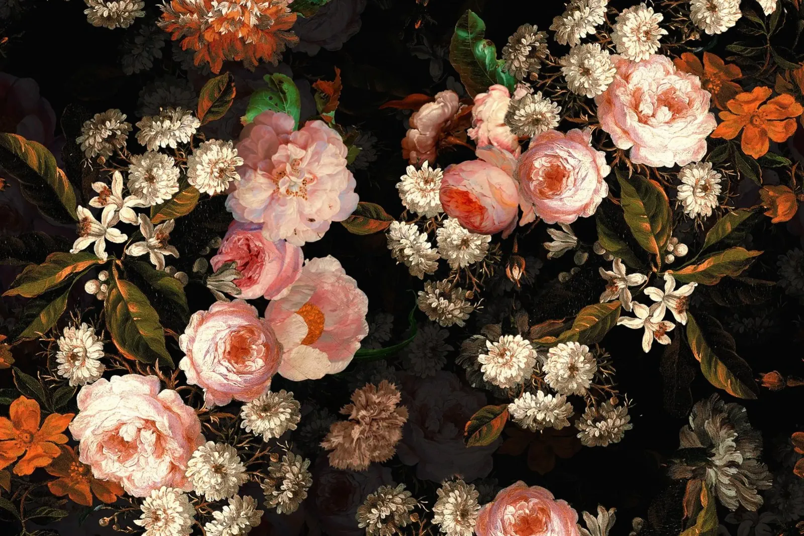 Rose Peach Giardino di mezzanotte con fiori e foglie poster da Vintage World - Uta Naumann