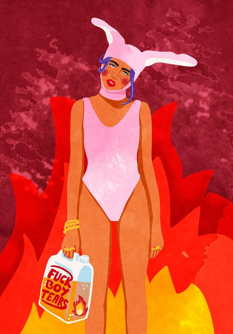 Ragazza coniglio ardente poster da mesa