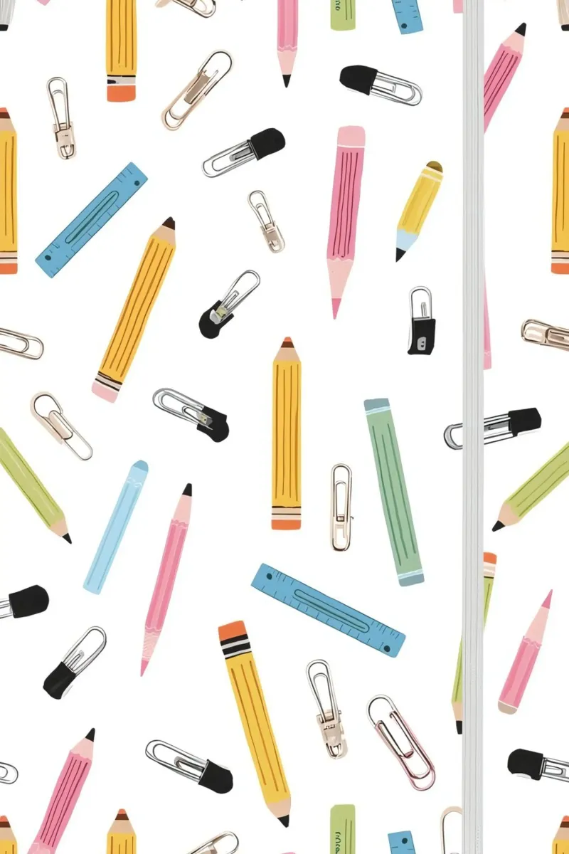 Arte scolastica con matite, graffette e fermagli per raccoglitori poster con telaio in legno da DesignDoodle