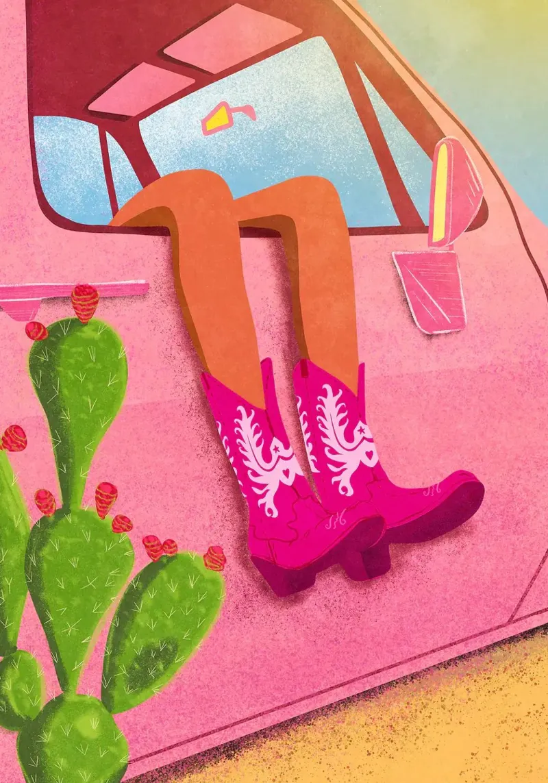 Botas vaqueras rosas lienzo con Marco flotante de mesa