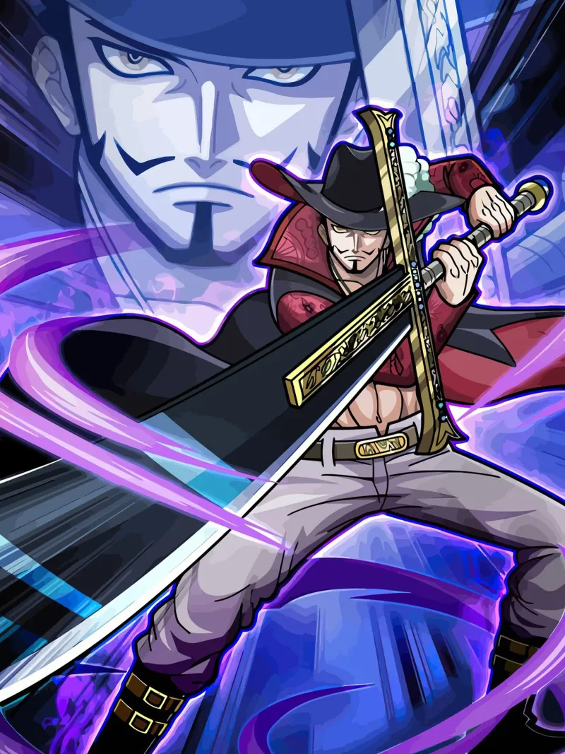 Black Mihawk One Piece poster con telaio in legno da Dumery Art