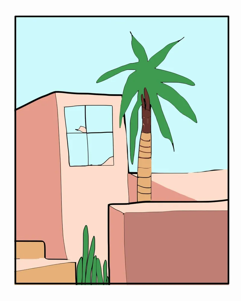 Moroccan building canvas with Floater frame by Little Dean