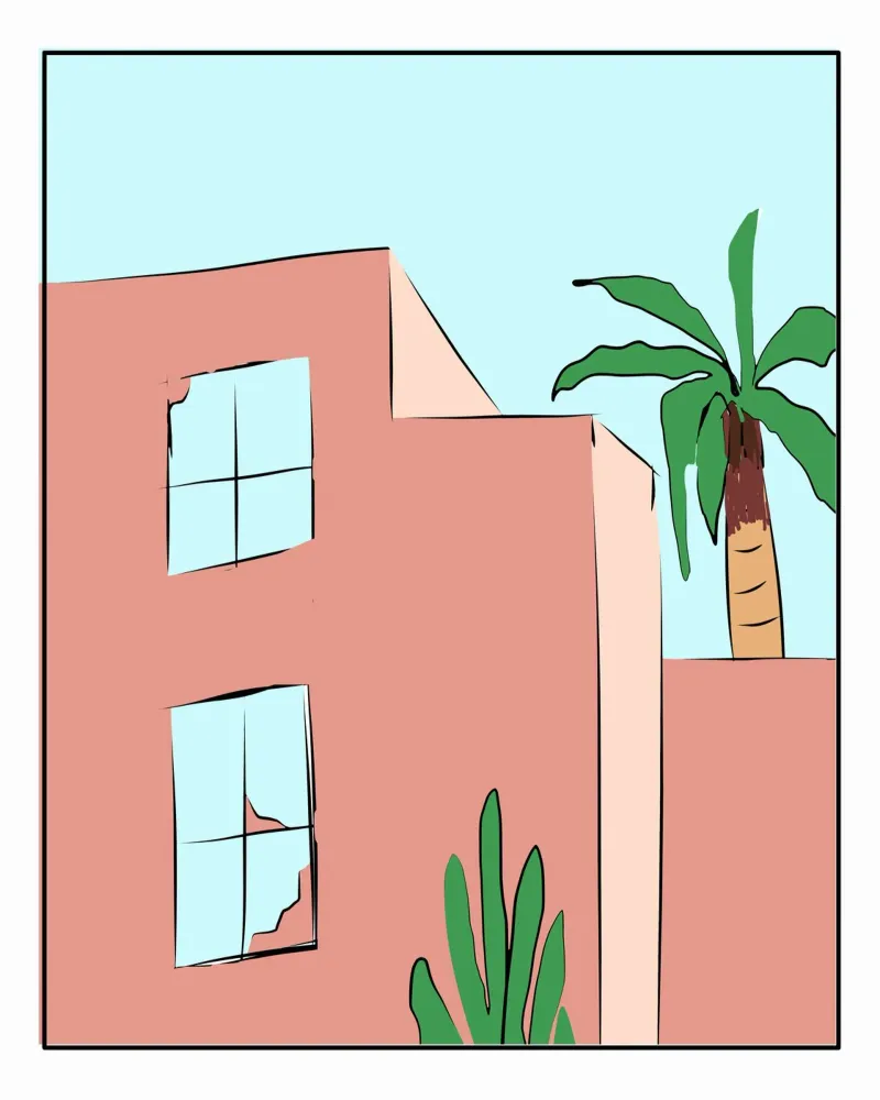 Moroccan building 02 canvas with Floater frame by Little Dean
