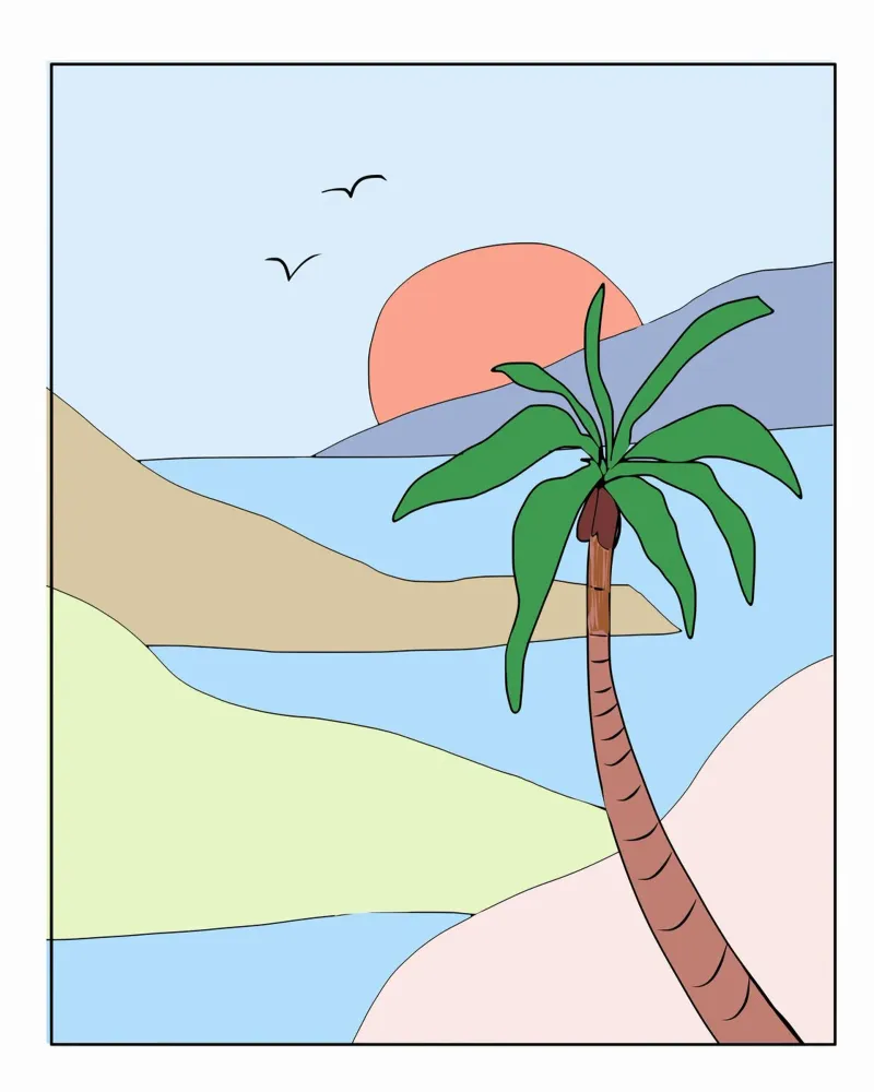 Spiaggia di palme 02 tela con Cornice a cassetta da Little Dean