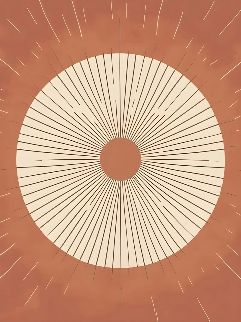 Sole astratto con linee geometriche radianti poster con telaio in alluminio da The Green Room