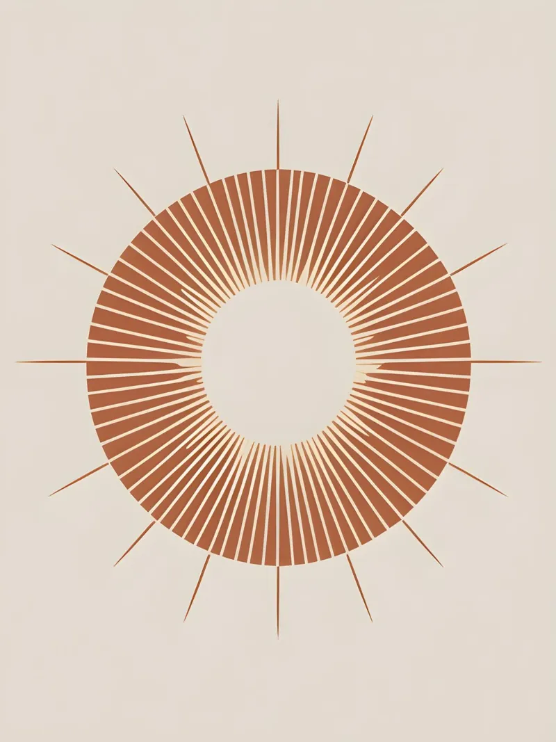 Abstract sun with geometric radiating lines canvas with Floater frame by The Green Room