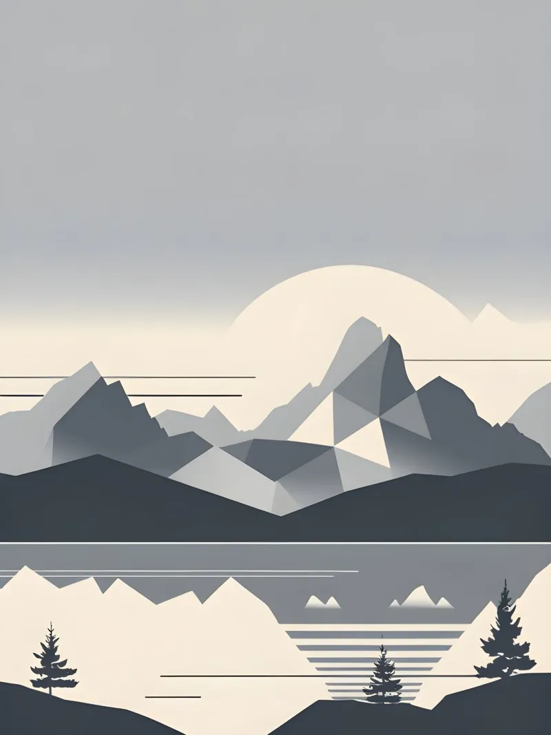 Abstract geometrisch berglandschap silhouet canvas met Baklijst van The Green Room