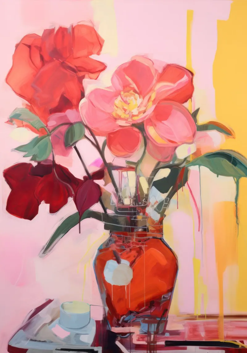 Botanische print, bloemenkunst, bloemenposter, abstracte bloemen canvas met Baklijst van Boheme