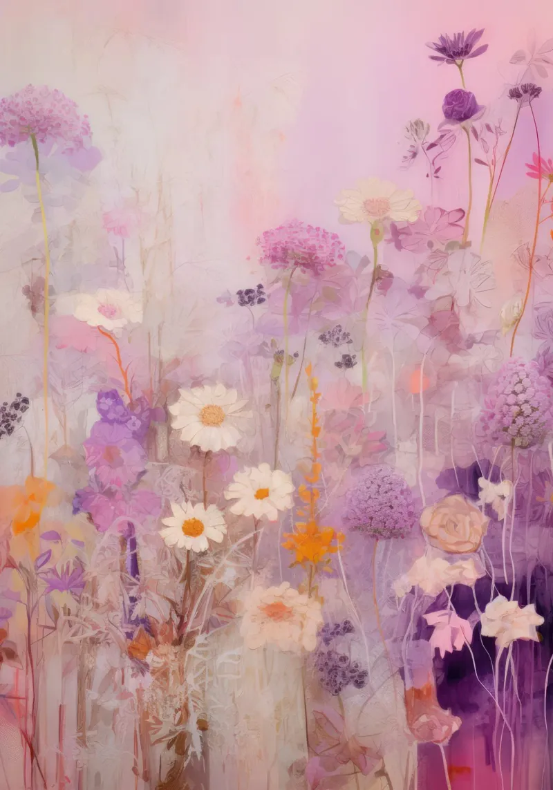 Impression de fleurs colorées, art botanique, affiche florale violette poster de Boheme