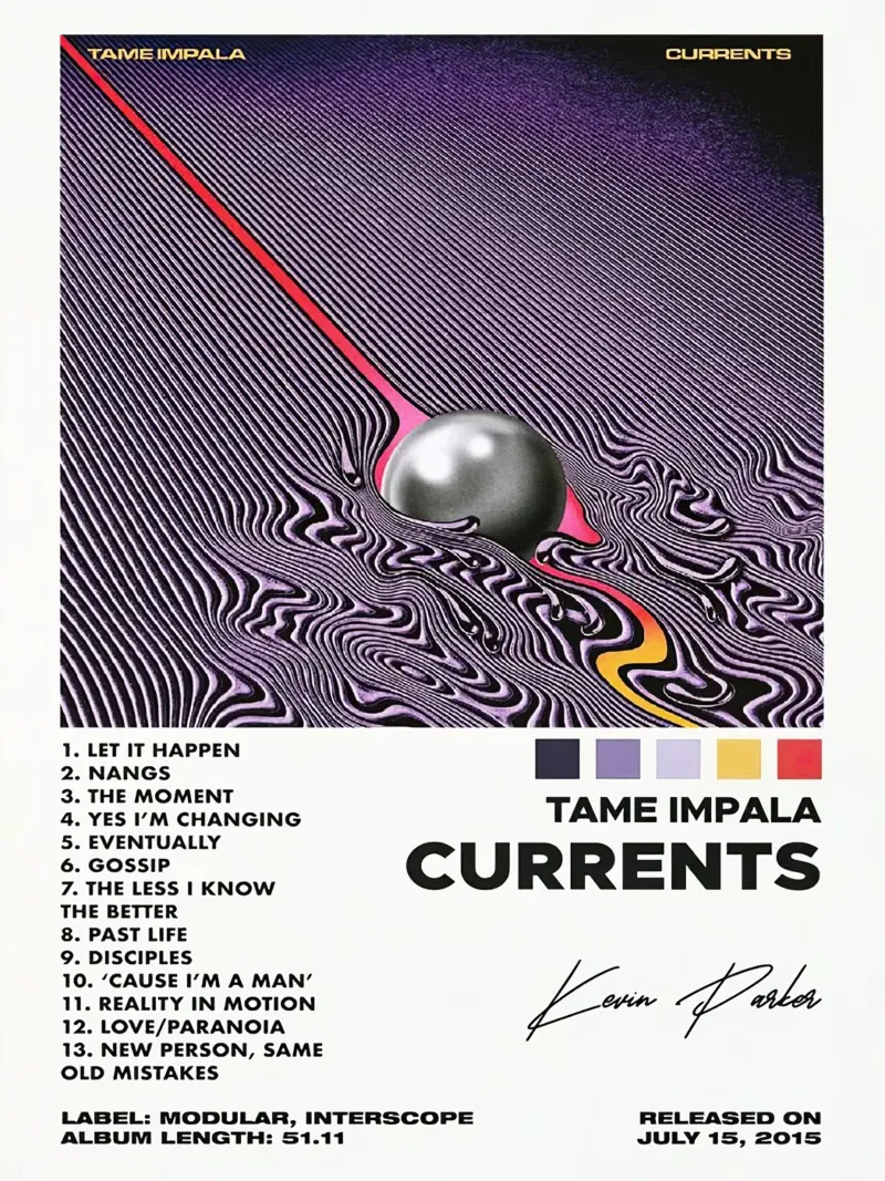 Current Tame Impala Kevin Parker canvas met Baklijst van Roronoa7