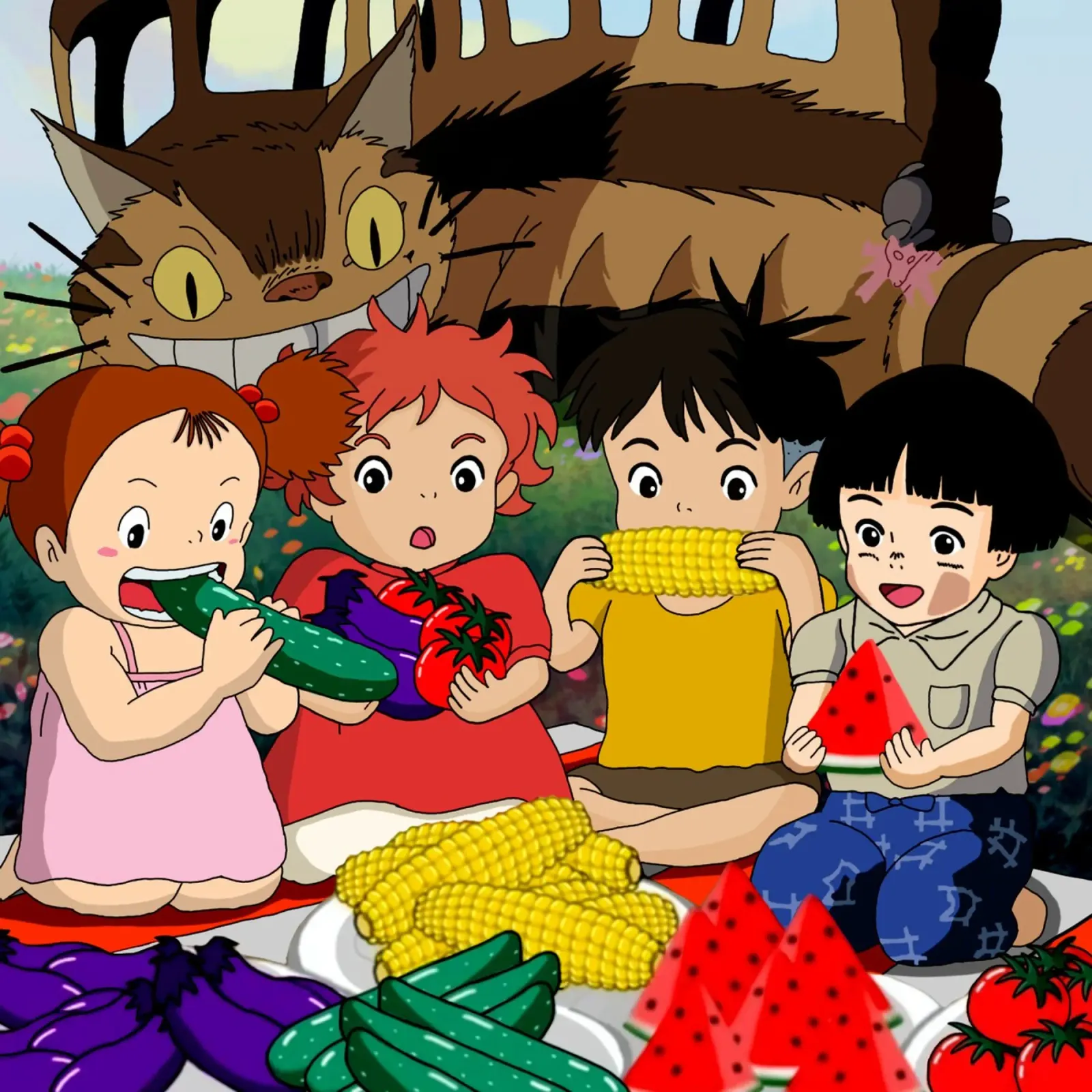 Cibo sano - Ponyo e gli amici tela con Cornice a cassetta da sophielouise.designs
