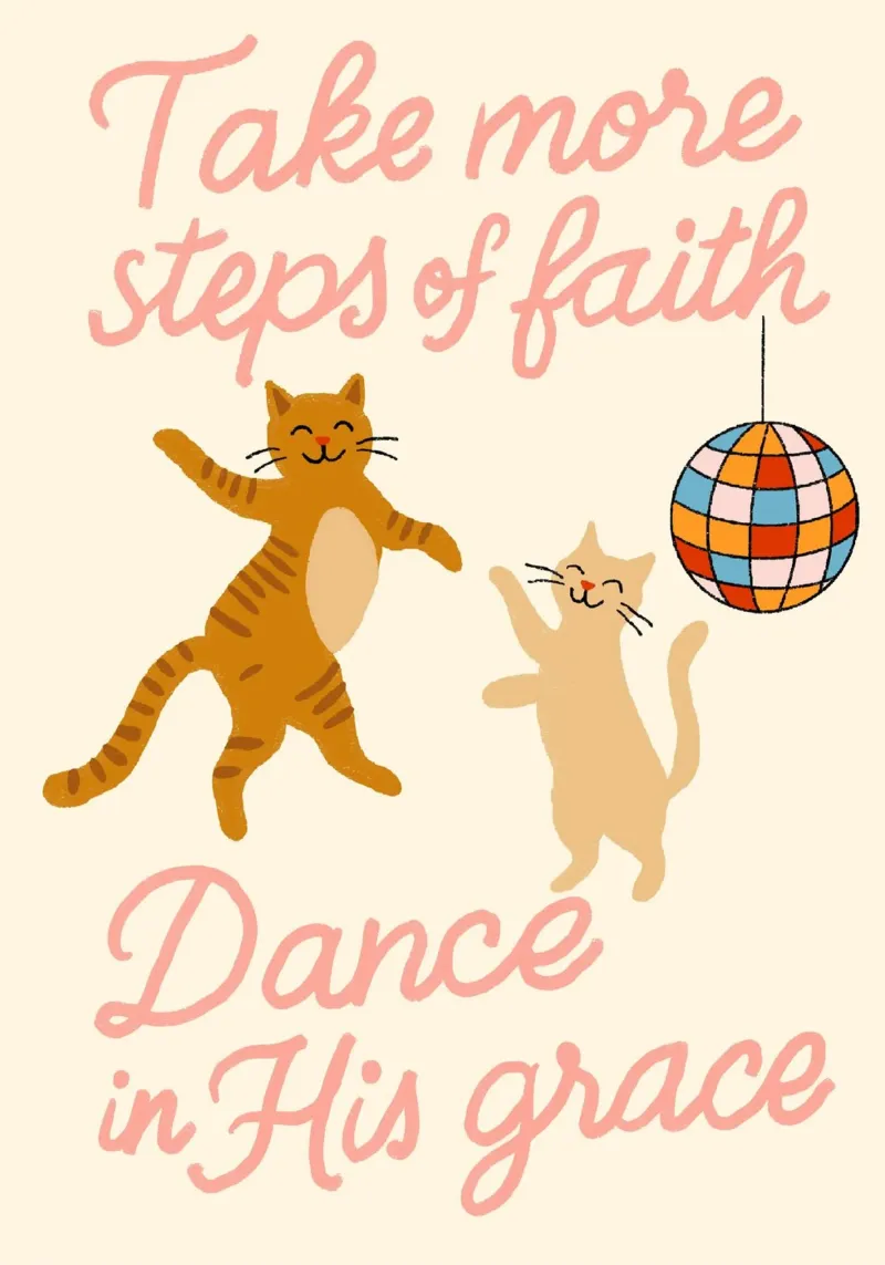 Dansende katten Christelijke kunst, geloof en genade canvas met Baklijst van vintagepod