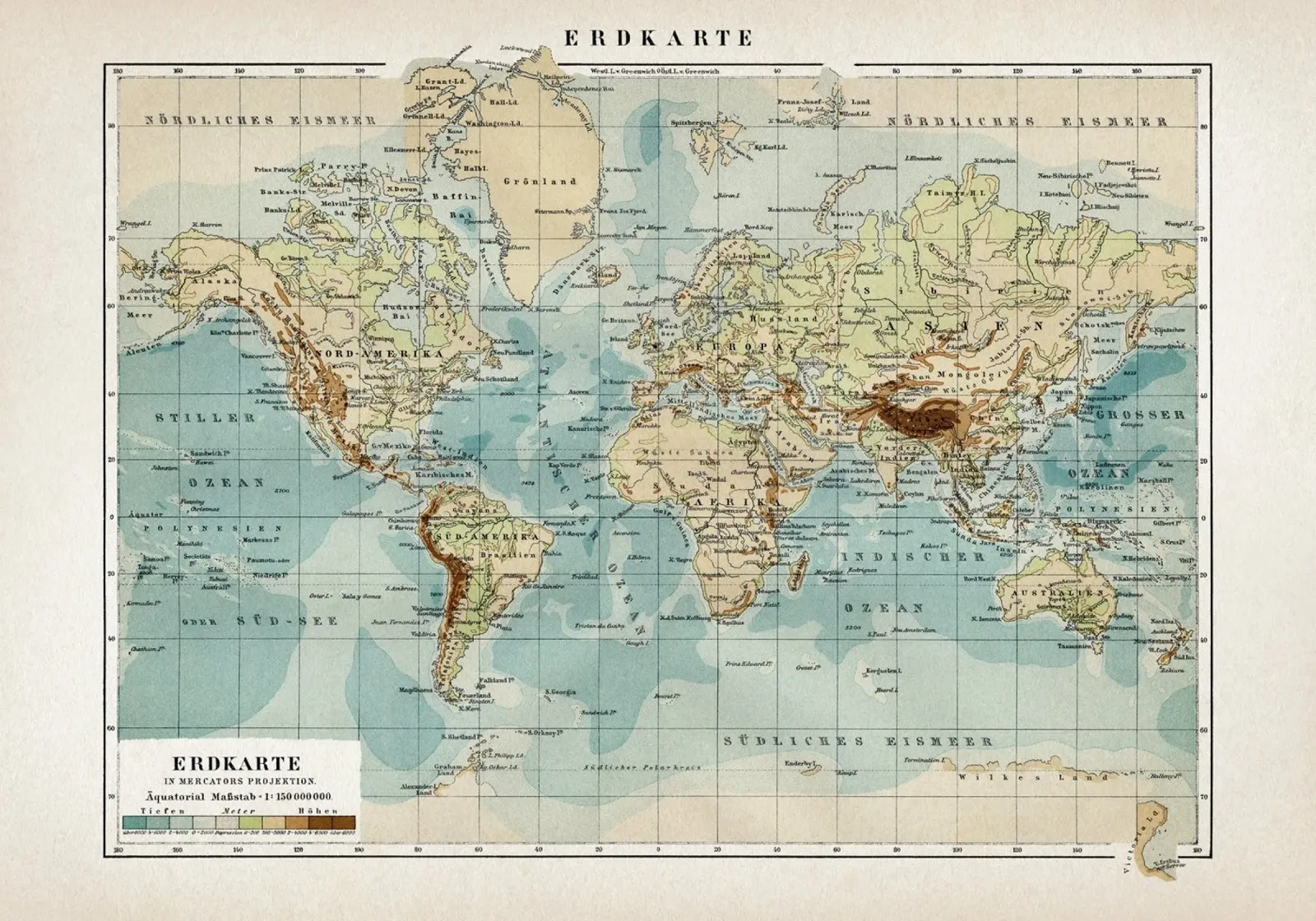 Vintage Brockhaus 8 Erdkarte poster da Vintage Print Collection