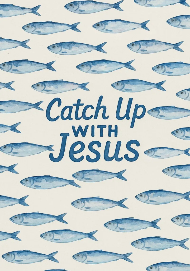 Catch Up with Jesus - Christliche Fischkunst Leinwand mit Schattenfugenrahmen von vintagepod