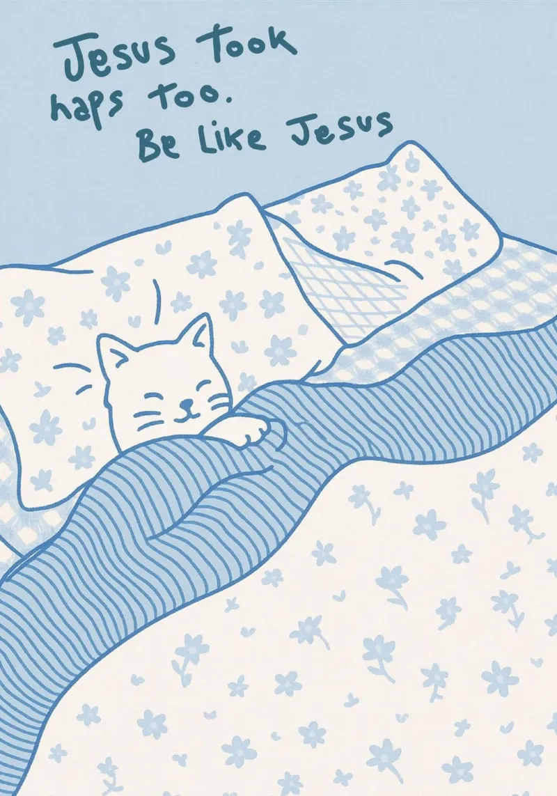 Jezus deed ook dutjes - Cat Art Print canvas met Baklijst van vintagepod