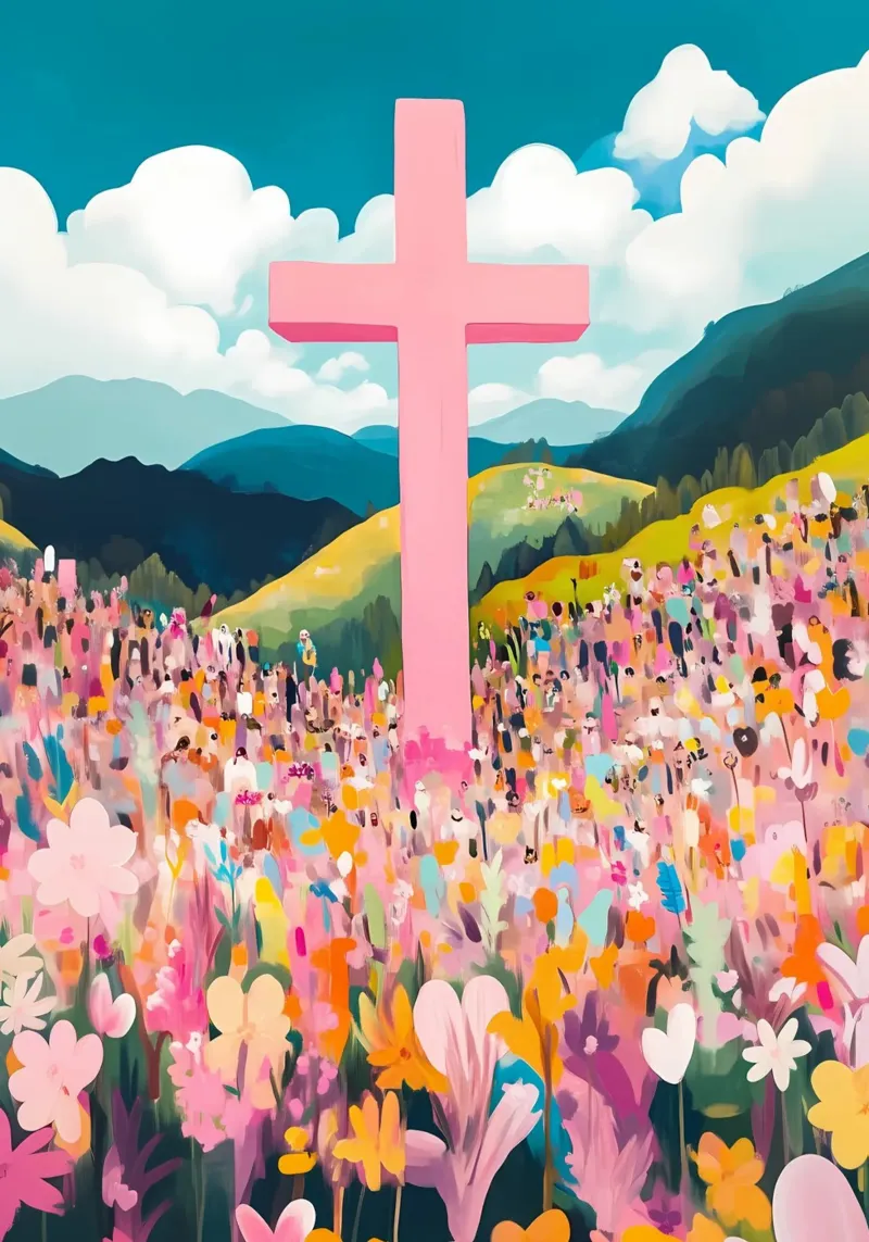 Jesus and the Crowd, Modern Christian Art canvas with Floater frame by vintagepod