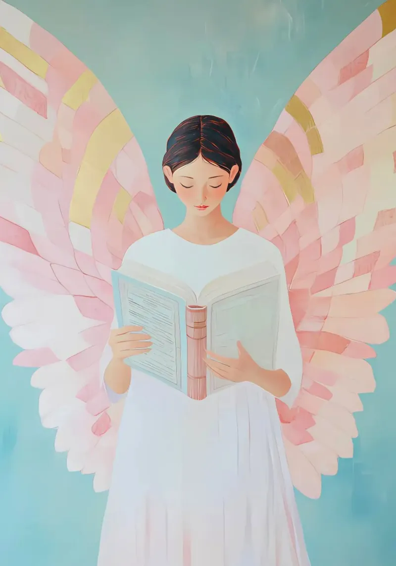 Reading Angel, Modern Christian Art Print canvas with Floater frame by vintagepod