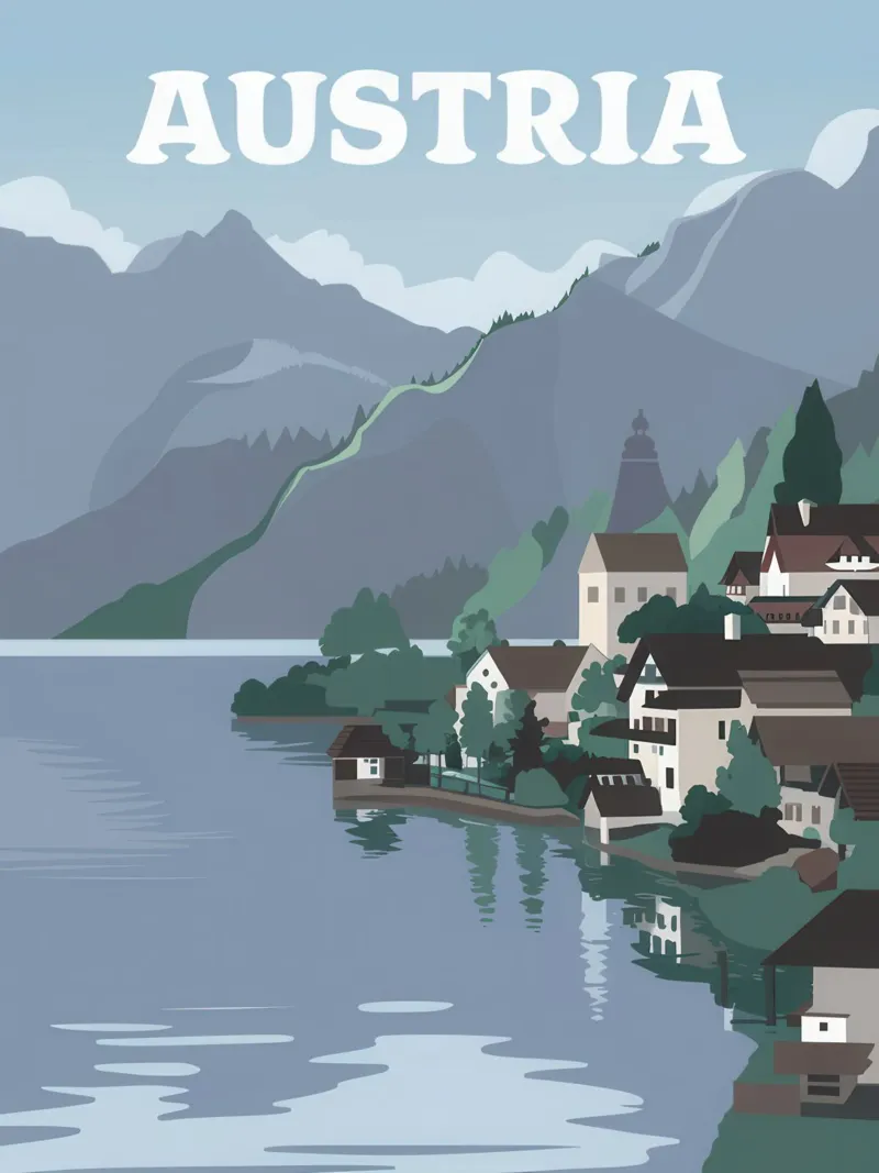 Austrian Lake Serenity canvas with Floater frame by Heaven Craft