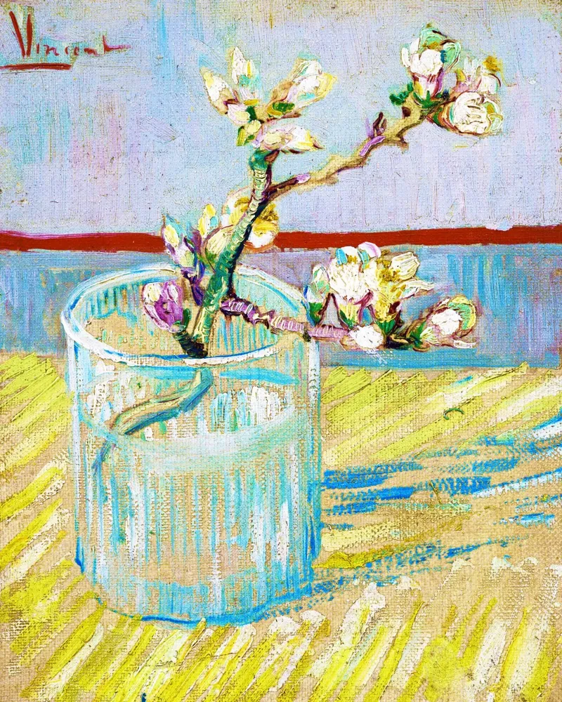 Vincent van Gogh - Rametto di mandorlo fiorito in un bicchiere poster da Venus Art