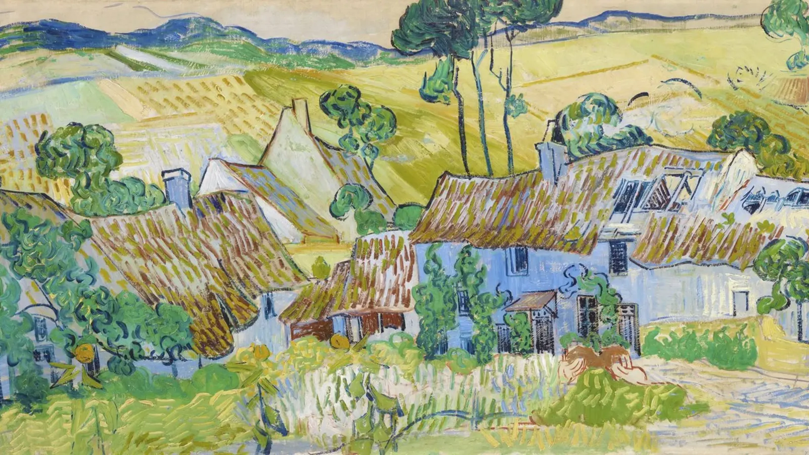 Vincent van Gogh - Fattorie nei pressi di Auvers (1890) poster con telaio in alluminio da Venus Art